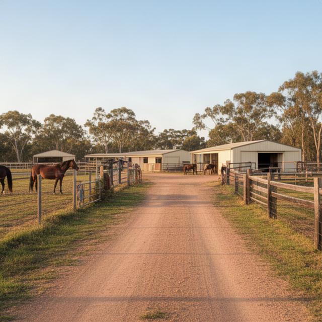 The approach to a rural horse property on Gibbs Road near Leeton