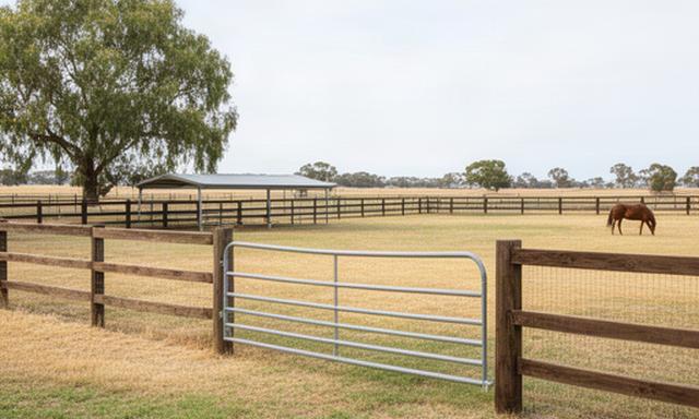 Fenced paddock prepared for a horse staying at a Leeton country property