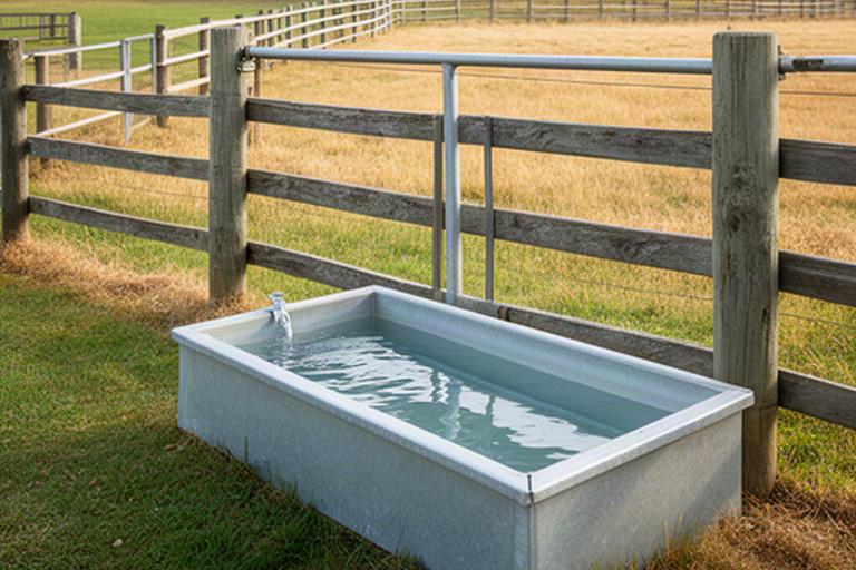 Clean water trough beside a fenced horse paddock in country New South Wales