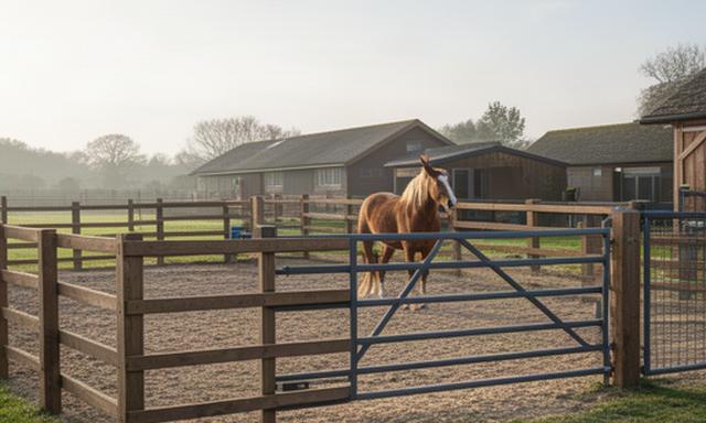 Individual horse yard with secure fencing at a rural overnight stop