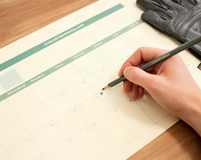 A hand marking a requested riding date on a paper calendar