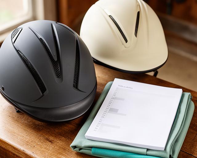 Riding helmets and a folded schedule prepared on a stable bench