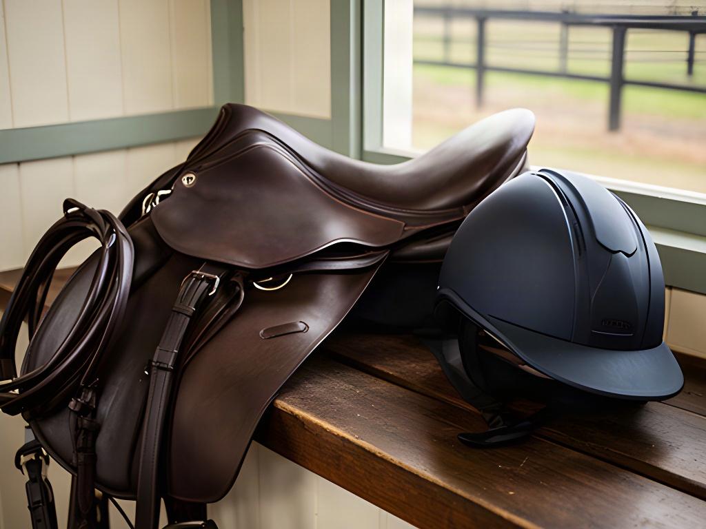 Riding saddle and helmet ready for a lesson at a rural Leeton stable