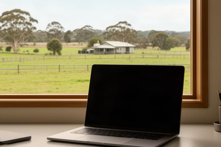 A laptop used for booking correspondence on a desk overlooking a country property