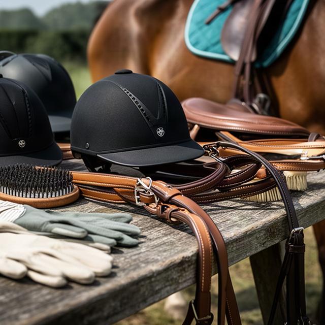 Riding helmets and neatly prepared tack ready for a guided equestrian experience