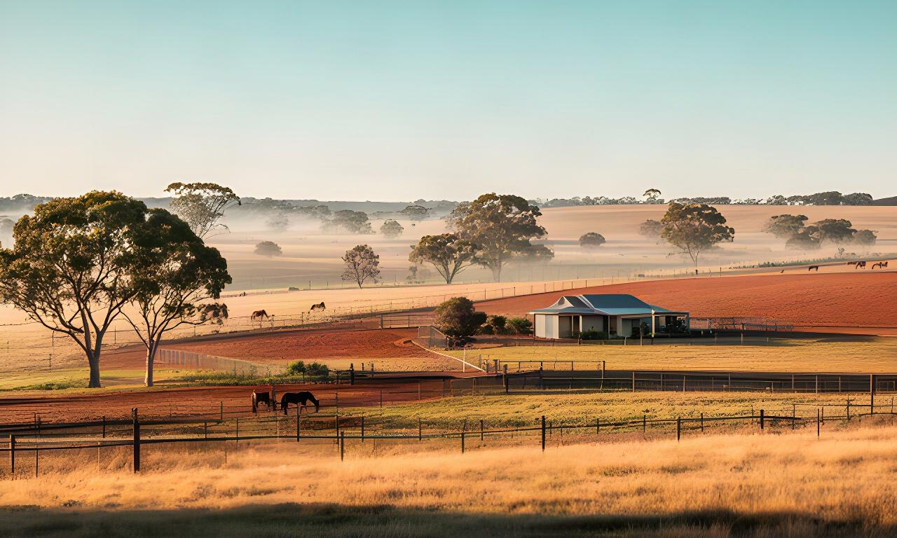 Open Riverina horse country with paddocks and a small rural guest stay